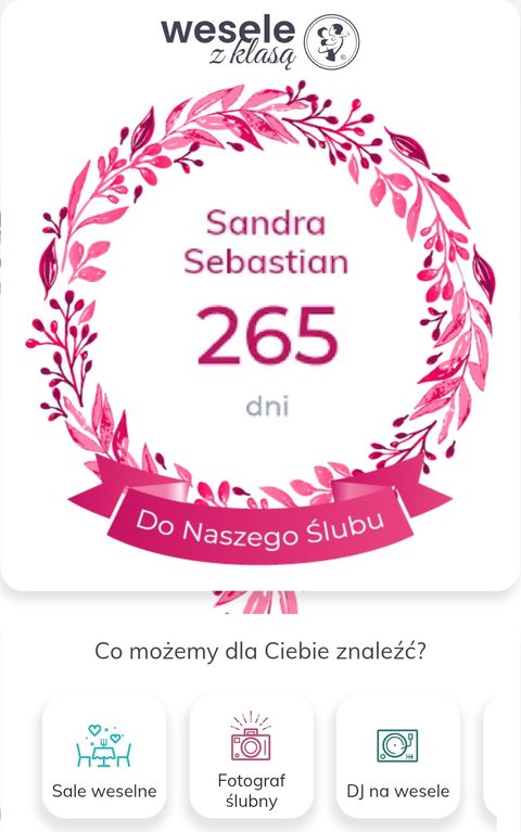 Odliczanie dni do ślubu w aplikacji Wesele z klasą