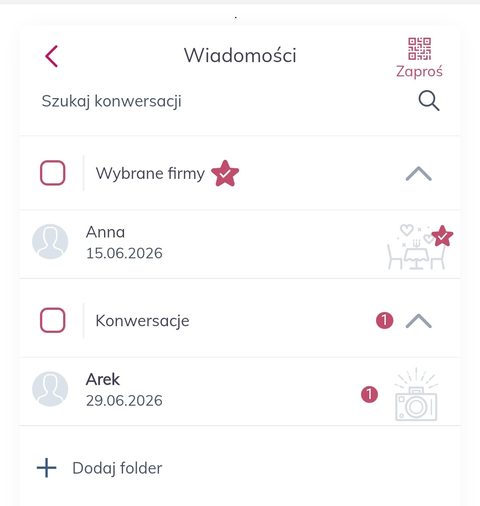 Komunikator z firmami w aplikacji Wesele z klasą
