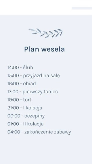 Plan wesela na stronie ślubnej